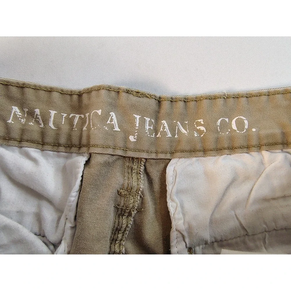 Nautica Jeans Co Mens 32W Khaki Tan Cotton Twill Multi Pocket Cargo Shorts